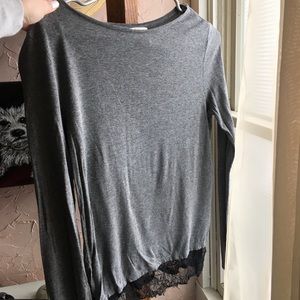 Grey lace trimmed shirt